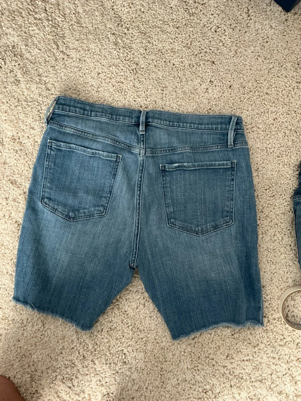 Frame Denim Light Blue Le Beau Distressed Denim Shorts